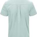 JEKAOYI Mens Casual Linen Button Down Short Sleeve Shirts Beach Summer Spread Collar Pocket Tops (L)