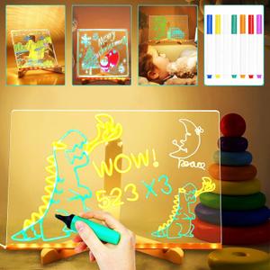 LED Note Board with Colors, Acrylic Led Note Board with Colors for Kids, Light up Dry Erase Board with Stand & 7 Pens, Glowing Memo Letter Message Board for Home Office School (7.87" x 11.81")
