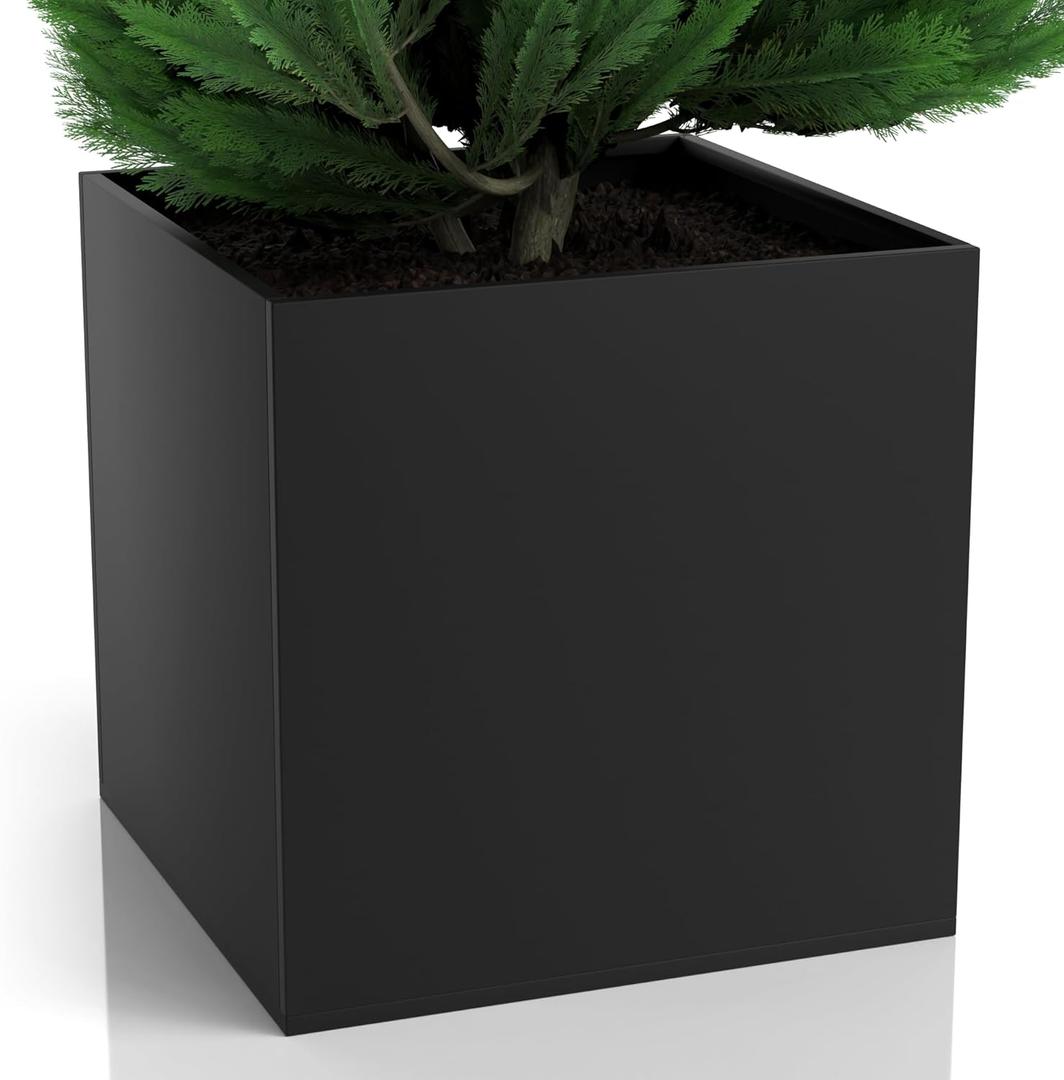 Galvanized Planter Box 24", Outdoor Planter Box, Square Flower Pot for Outdoor Indoor, Square Plant Pots for Porch/Patio/Garden/Backyard, Decorative Flower & Plant Pot for Home and Office - Black