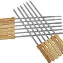 Blue Brazilian Skewers - 17 Inch Stainless Steel Kabob Skewers with Wooden Handle, 12 Pack BBQ Grilling Accessories