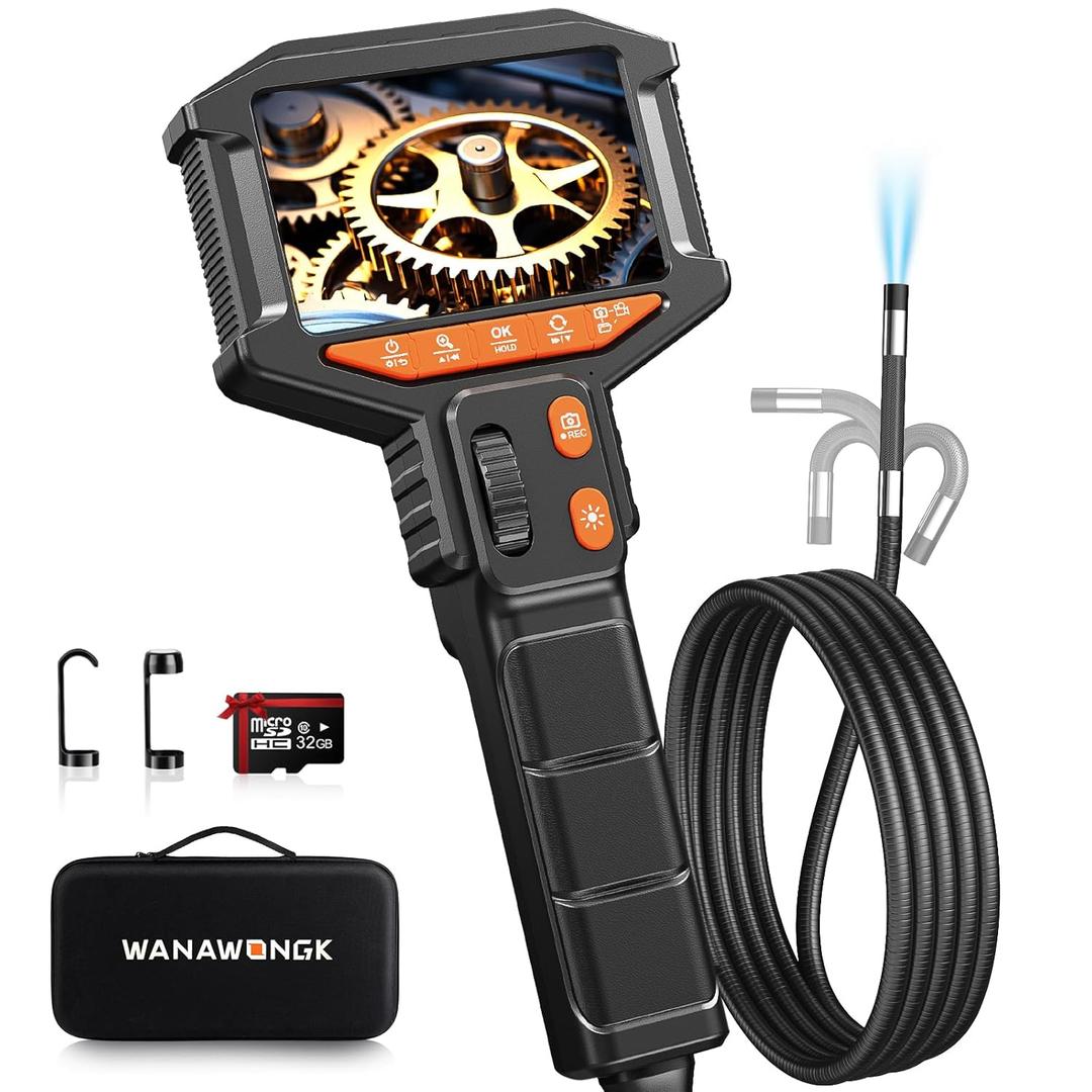 Two-Way Articulating Borescope Camera with Light: Industrial Endoscope Inspection Snake Camera - Flexible Bore Scope Cam with 0.33in Articulated Probe for Mechanic Automotive Engine Wall - 5.5FT (1-Black & Orange)