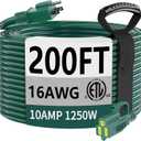 HUANCHAIN Indoor Outdoor Green Extension Cord 200 ft Waterproof, 16/3 Gauge Flexible Cold-Resistant Appliance Extension Cord Outside, 10A 1250W 16AWG SJTW, 3 Prong Electric Cable, ETL
