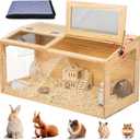 Hamster Cage 32" Wooden Chewproof, 270 View Large Habitat with Bite-Proof Metal Mesh & Top Dual Access Doors, Acrylic Sheets & Solid Build for Dwarf Syrian Hamsters/Gerbils/Guinea Pigs/Chinchillas