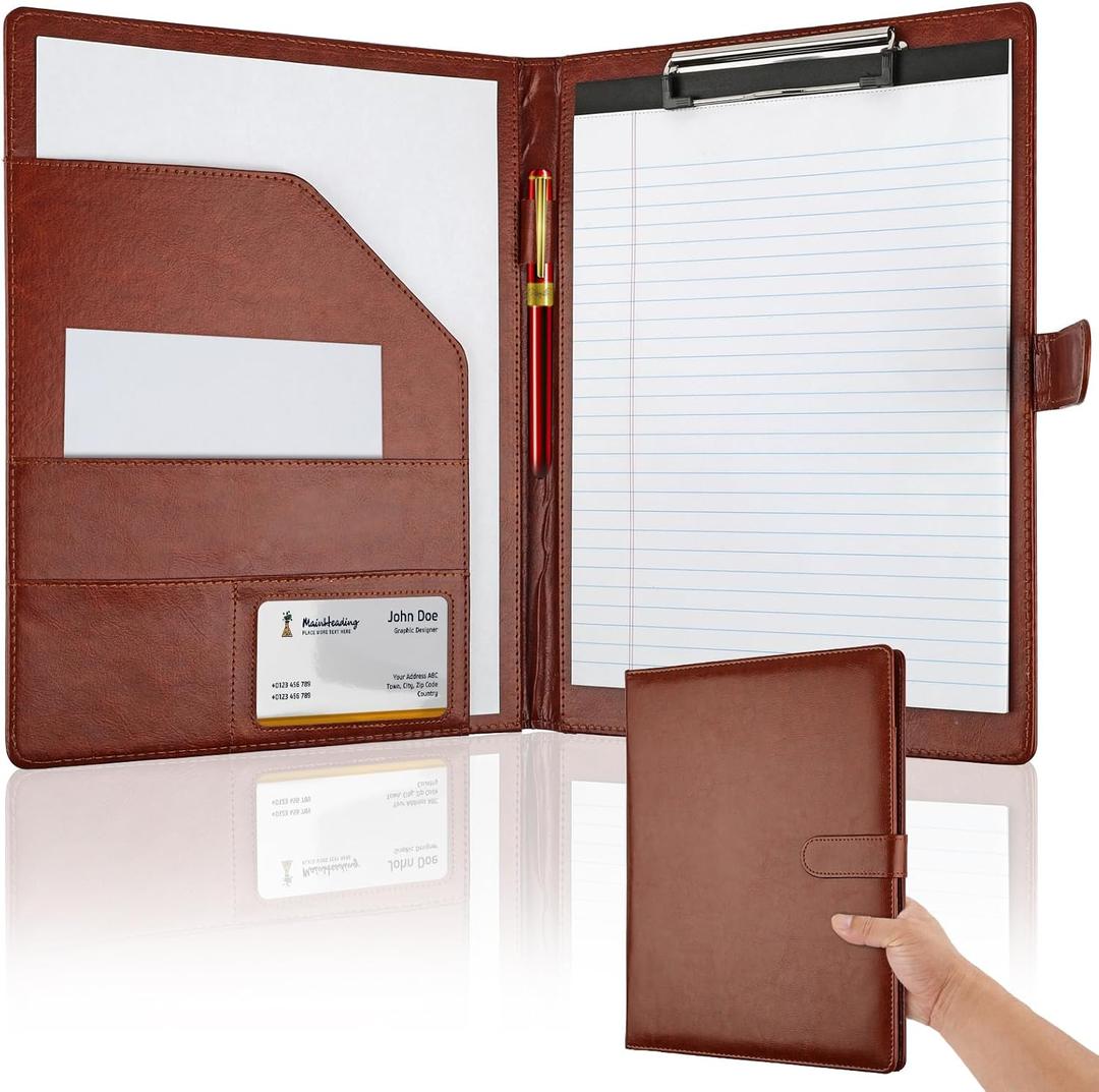 Professional Padfolio with Clipboard, Faux Leather Portfolio Folder Binder, Legal Pad Holder for A4 Letter Size Notepad, Resume, Writing Pad, Ideal Organizer for Business Office Conference (Brown) Professional Padfolio with Clipboard, Faux Leather Portfolio Folder Binder, Legal Pad Holder for A4 Letter Size Notepad, Resume, Writing Pad, Ideal Organizer for Business Office Conference (Brown)