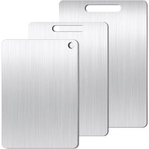 Titanium Cutting Board Set of 1, 11 * 8inches,Titanium Cutting Boards for Kitchen, Food Grade Metal Double Sided Chopping Boards for Kitchen Counter Meat Vegetable Fruit Outdoor Camping