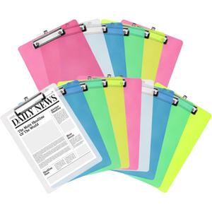 YOUEON 15 Pack Plastic Clipboards Standard A4 Letter Size, 9" x 12.5" Multi Color Clipboards Bulk, Hangable Clip Boards with Low Profile Metal Clip for Office, College, Hospital, Teacher