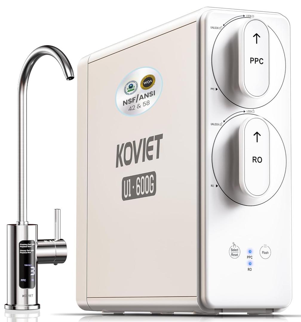 Reverse Osmosis System, 10-Stage 600 GPD Tankless Reverse Osmosis Water Filter, Under Sink RO Water Filtration System with Smart LED Faucet, NSF/ANSI 42 & 58 Certified, 3:1 Pure to Drain
