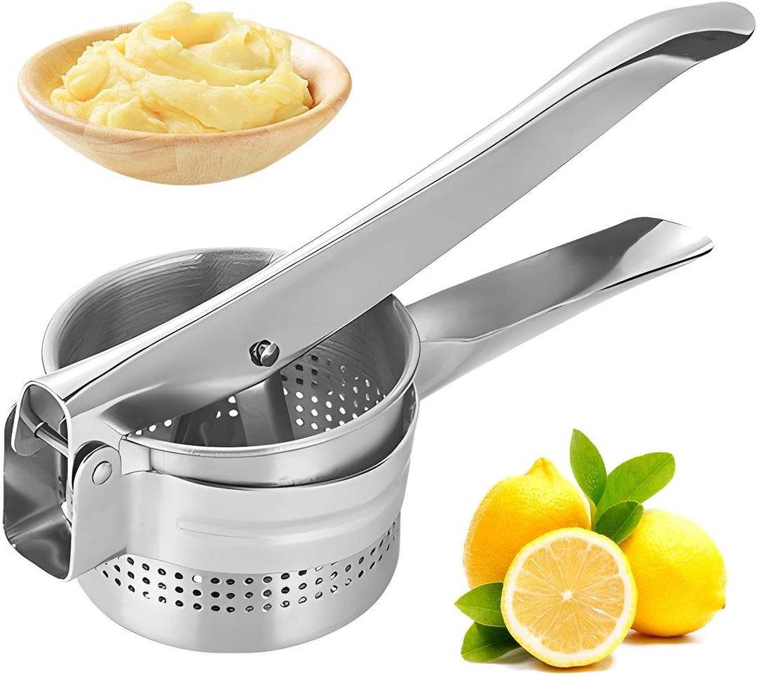 Potato Ricer, Heavy Duty Potato Masher Kitchen Tool, Stainless Steel Potatoes Shredder for Smooth and Fluffy Mashed Potatoes/Puree/Fruit/Juice(COLOR:silver)