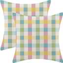 Easter Colourful Pillow Covers 18x18 Inch Set of 2, Colourful Buffalo Plaid Outdoor Decorative Throw Pillowcase Modern Family Cushion Cover for Sofa Couch Farmhouse Living Room Bed Decor