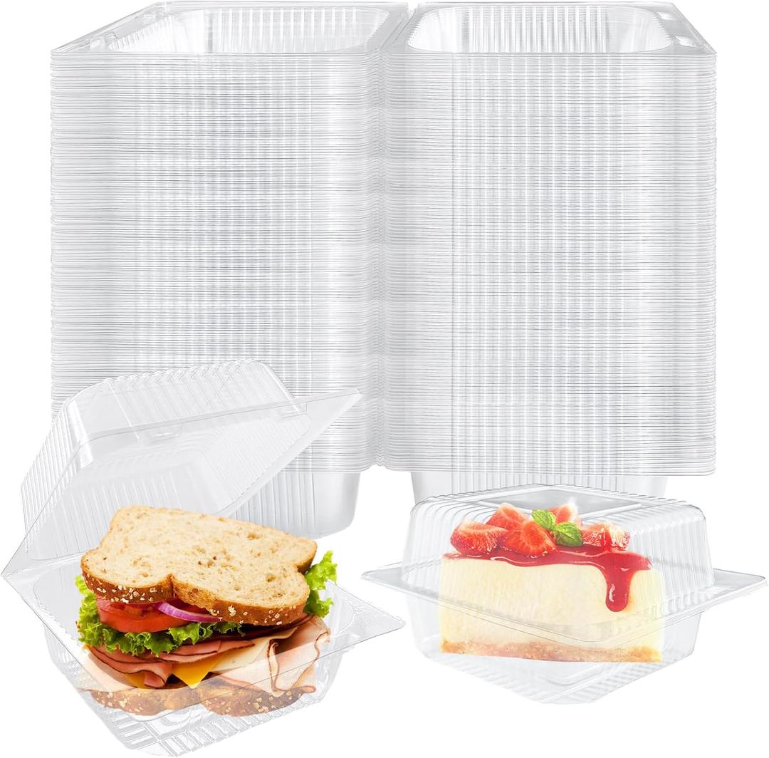 200 x Jizvxe 200 Pcs Clear Plastic Take out Containers,Disposable Fancy Hinged Top Square Clamshell Food Boxes,Cake Slice Containers Clamshell Takeout Tray with Clear Lids,5.3x4.7x2.8 Inch