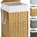 SONGMICS Laundry Hamper with Lid, 17.2 Gallon (65 L) Synthetic Rattan Clothes Laundry Basket with Lid and Handles, Foldable, Removable Liner, Goose Yellow ULCB165N01