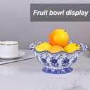 9.4in Blue and White Ceramic Fruit Bowl, Porcelain Decoration Bowl, Fruit Serving Plate,Storage Bowl,Decorative Pedestal Bowl for Table Countertop,Kitchen Island Centerpiece, Home Dining Dcor
