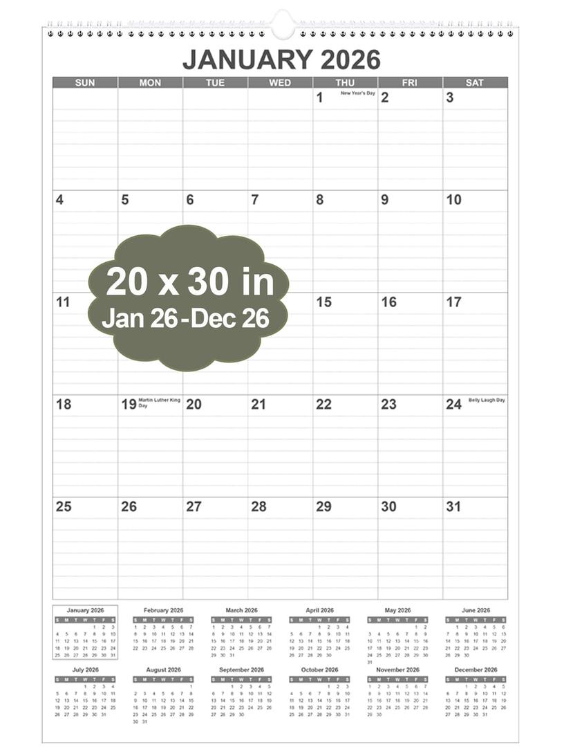 2026 Wall Calendar - Large Calendar 2026 from January 2026 - December 2026, 12 Months Calendar/Planner with Thick Paper, 20" x 30", Vertical, Black