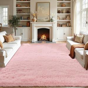 Fluffy Area Rugs for Bedroom - Soft Plush Shag Rug for Living Room Nursery Kids Room - Non Slip Fuzzy Shaggy Floor Carpets for Girls Boys Play Room Dorm Decor (Pink, 5' x 7')