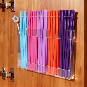 9.5 Large Acrylic Straw Holder for Cabinet Door with Detachable Ultra Sticky Adhesive Squares and Stickers, 2026 Reusable Straws Organizer Storage Dispenser for Kitchen Counter Cupboard