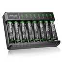 HiQuick Rechargeable AAA Batteries (8 Pack), 1.2V Ni-MH Low Self Discharge & Pre-Charged 1100Mah AAA Batteries with 8 Bay Smart Battery Charger for AA/AAA Ni-MH/NiCD Rechargeable Batteries