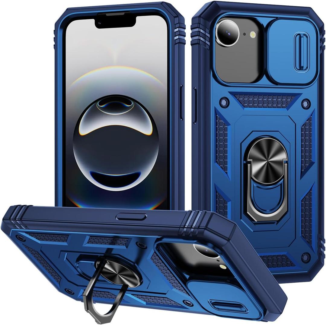 Case Compatible with iPhone 16e, Shockproof Impact Resistant with Slide Lens Protective Cover Case for iPhone 16e 6.1 inch (Blue)