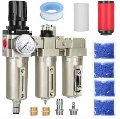 3/4" NPT Industrial Air Dryer for Compressor,3 Stage Air Compressor Water Separator System,Filter Oil Water Separator Dryer for Plasma Cutter and Paint Spray,Auto Drain