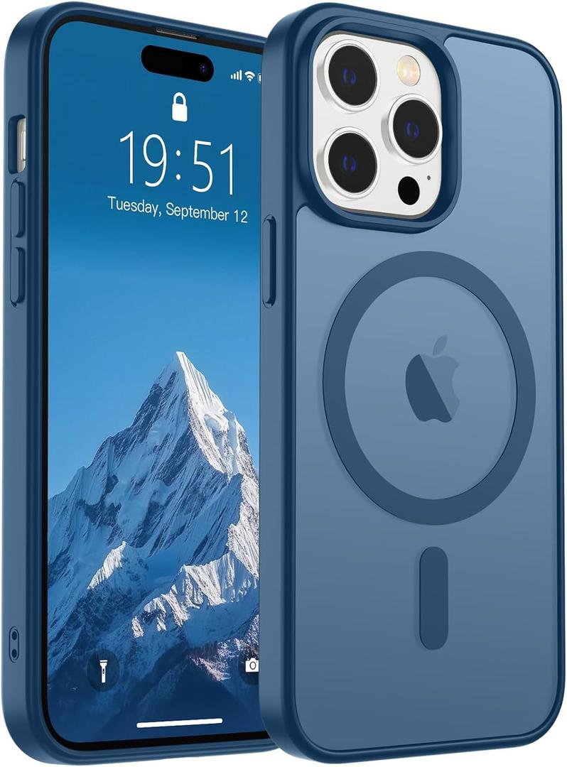 SUPFINE Magnetic for iPhone 14 Pro Case (Compatible with MagSafe) (Military Grade Drop Protection) Slim Translucent Matte Shockproof with Anti-Fingerprint Phone Case,Deep Blue