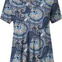 FOLUNSI Womens Plus Size Short Sleeve Henley Shirt V Neck Floral Blouses Tunic Tops M-4XL (1X, Color 07)