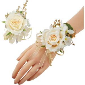 Meldel Champagne Corsage and Boutonniere Set,Boutonniere for Men,Groomsmen and Groom Boutonniere for Wedding,Rose Wrist Corsages Bracelets for Mother of Bride,Bridesmaids,Girls,Women,Prom,Homecoming