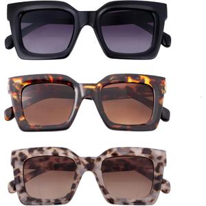 3 Pack Bifocal Reading Sunglasses for Women Fashion Sun Readers Glasses Spring Hinge Outdoor Reading Glasses UV400 Protection, +2.5 (Black/Tea Tortoise/Muddy Water Tortoise)