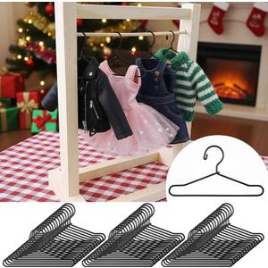 Jenaai 50 Pcs Doll Clothes Hanger 2.56 in Metal Black Doll Outfit Hanger Mini Clothes Hangers for Wardrobe, Dresses, Skirts, and Accessories