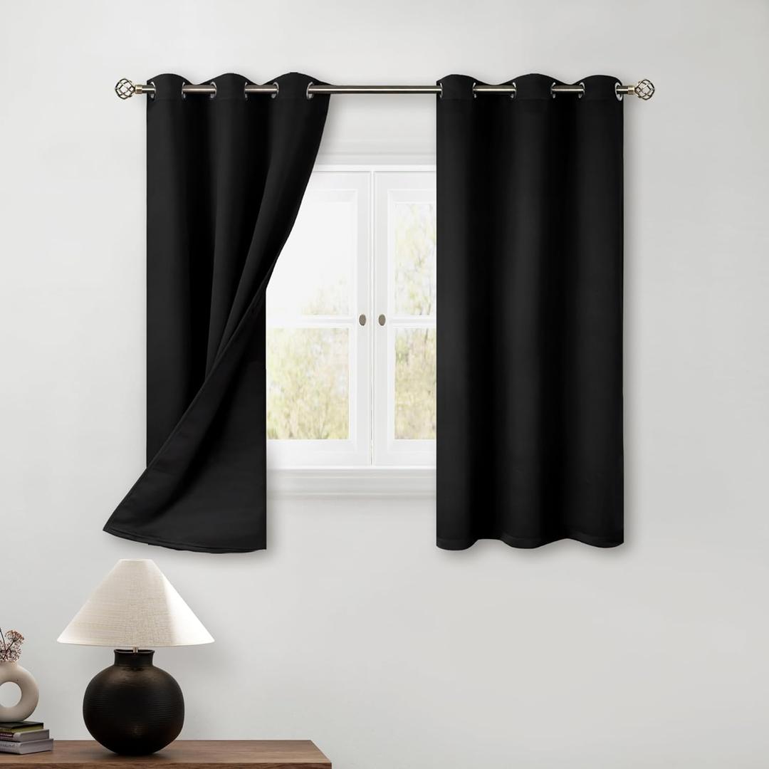 BGment 45 Inch Curtains for Bedroom - Short Blackout Curtains for Small Window/Cafe Thermal Insulated Grommet Drapes, 2 Panels, Each 42 Inch Wide, Black