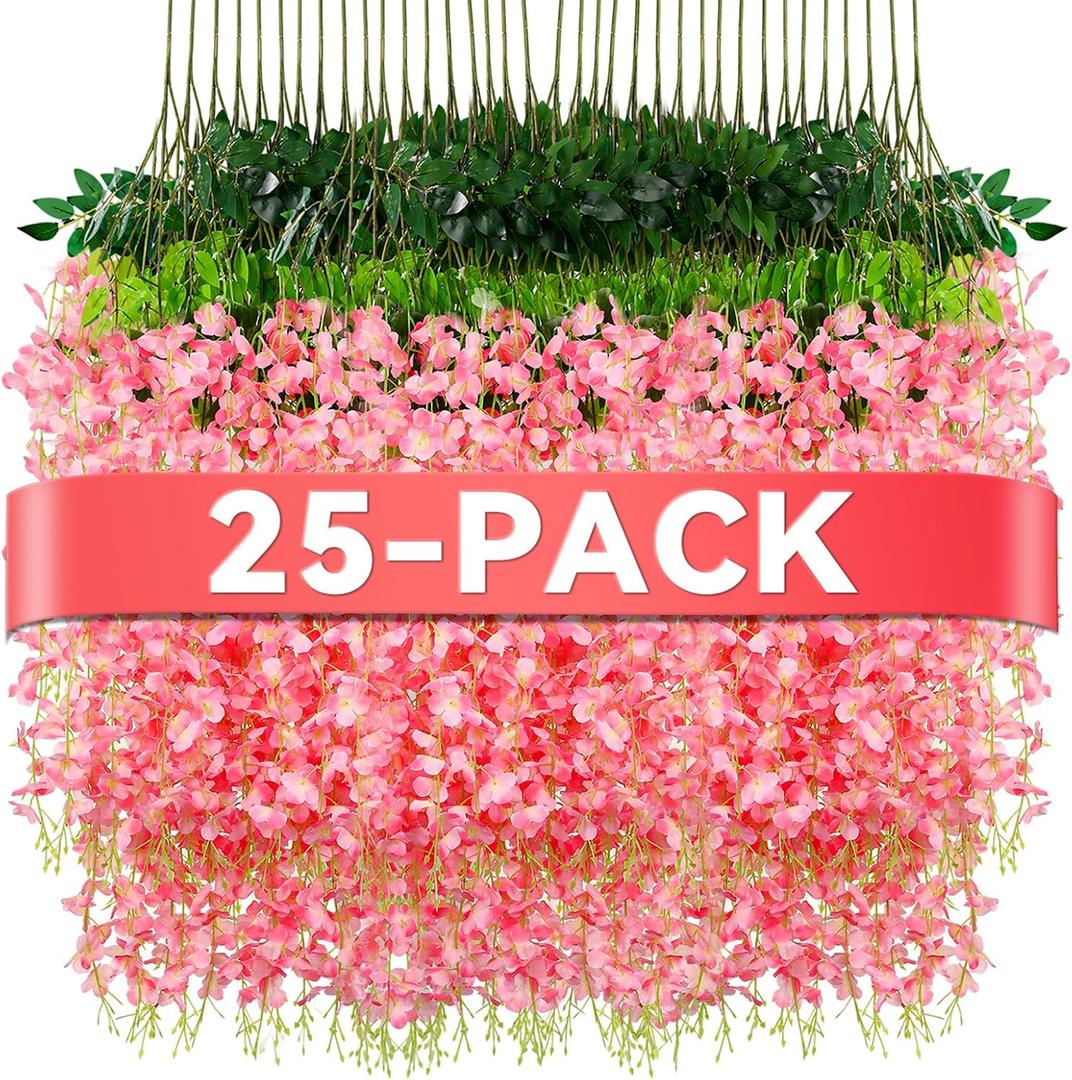 Alotiki Wisteria Hanging Flowers,Fake Hanging Flowers,Wisteria artificiales Garland for Home Wedding Arch Floral Party Garden Ceremony Outdoor Decor,3.6 feet Long(25,Pink)