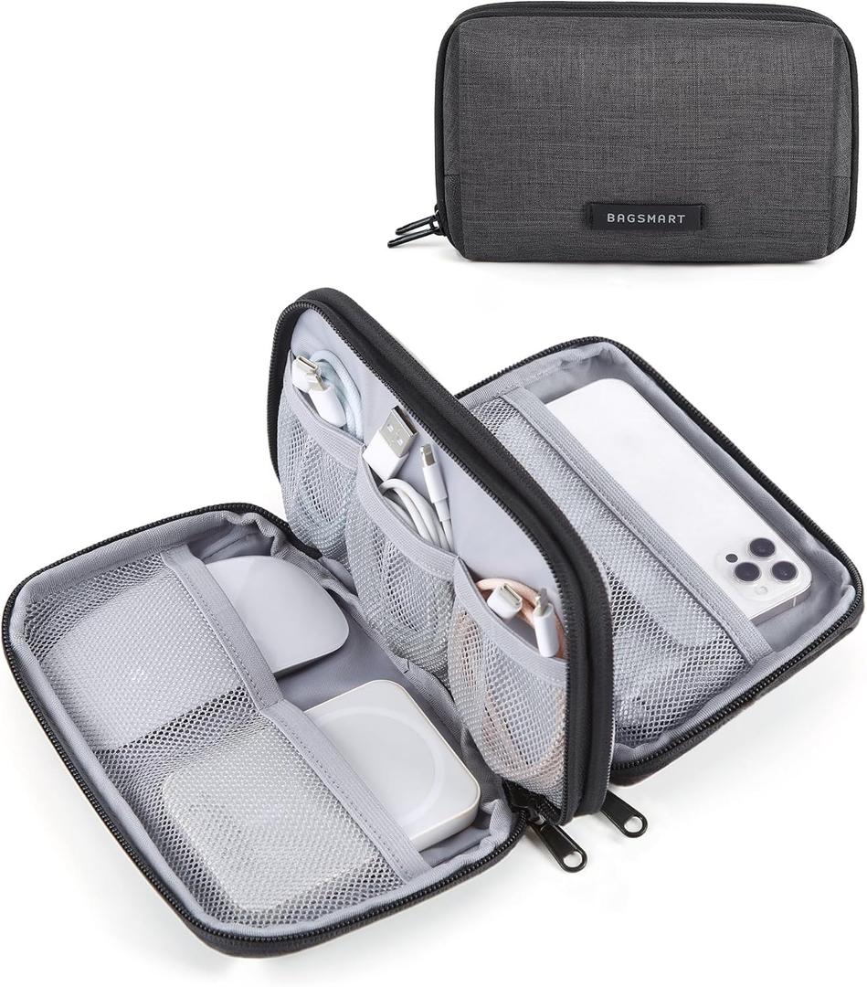 BAGSMART Electronics Organizer Travel Case, Cable Charger Cord Tech Organizer Pouch for Phone Charger Accessories, Black