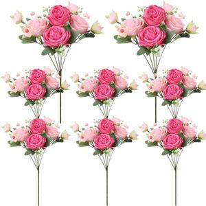 Ovveroche 8 Pack Pink, Hot Pink Peonies Artificial Flowers, Fake Silk Hydrangea Bouquet for Bridal Wedding Home Table Decor Reusable Dining Opening Ceremony Birthday Arrangement Faux Floral