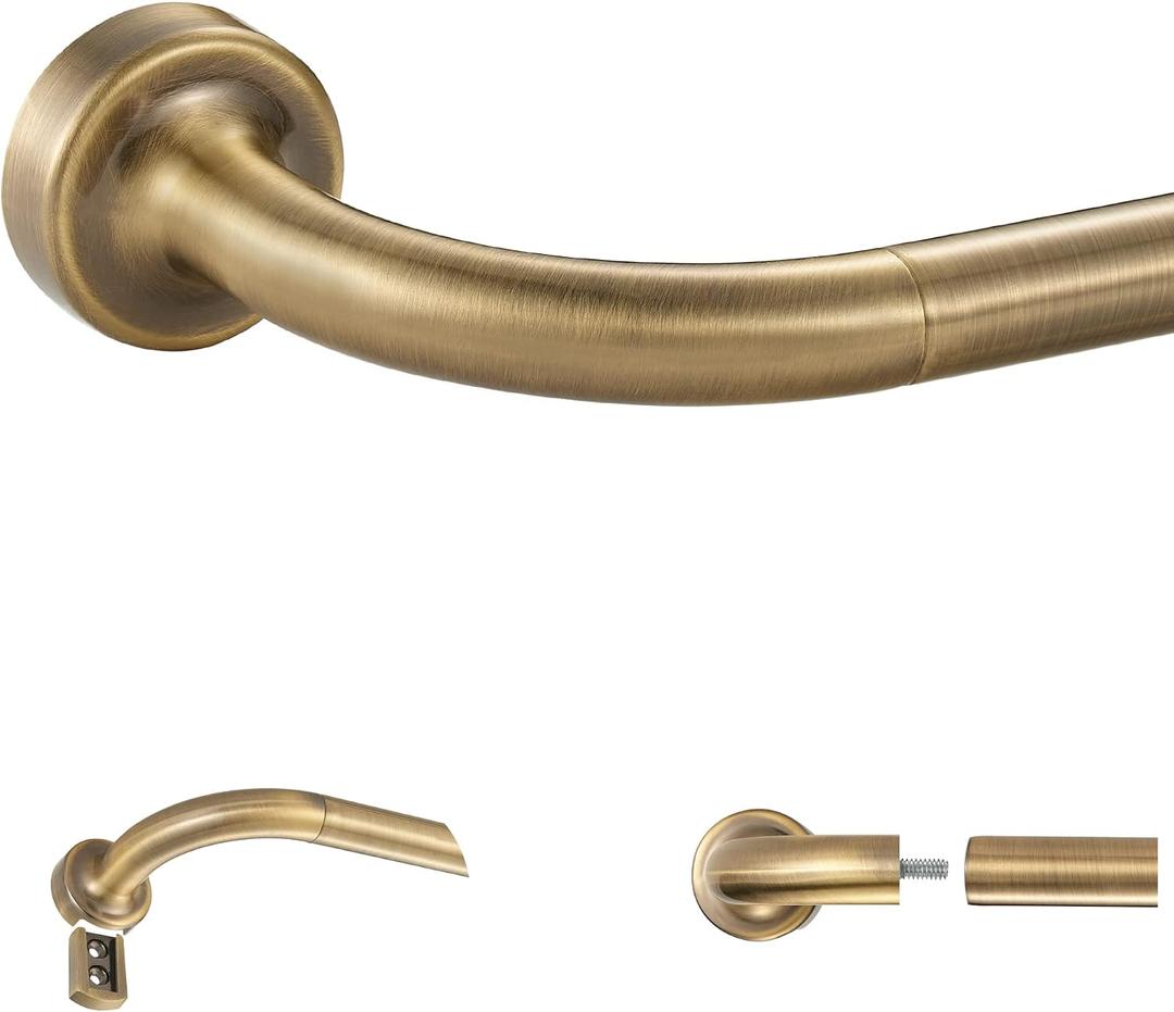 Antique Bronze Disc Curtain Rods, 48-84 Inches Window Curtain Rod,Adjustable Room Darkening Drapery Rod with Aluminum Finials and Brackets,Wrap Around Design