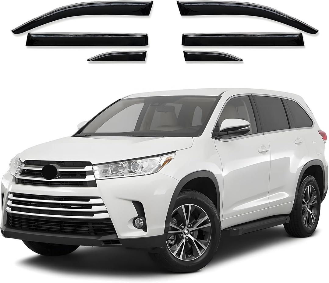 Side Window Visor 6 Piece Set for Toyota Highlander 2014 2015 2016 2017 2018 2019 Safe RAIN Out-Channel Guard Deflector Window Deflectors Vent (for Highlander 14-19 6-Piece Set Chrome)
