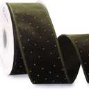 Ribbli Moss Green Luxury Velvet with Diamond Wired Ribbon, 2-1/2 Inch 10-Yard for Gift Wrapping Christmas Tree Decoration Crafts Wreaths Supplies