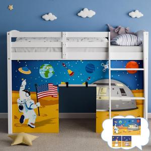 Astronaut Bunk Bed - Curtains Premium and Customizable Cartoon Loft Bed Curtains for Children to Enhance The Imaginative Creation Bedroom Curtains(3PCS,Twins)