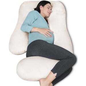 MOON PARK Pregnancy Pillows for Sleeping - U Shaped Full Body Maternity Pillow with Removable Cover - Support for Back, Legs, Belly, Hips - 57 Inch Pregnancy Pillow for Women - Ivory, Velvet Cover - 57 Inch