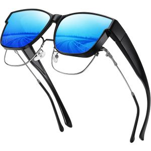 Wzerry Polarized Fit Over Glasses Sunglasses, Wear Over Sunglasses Wrap Around Shades for Men Women UV400 Pretection