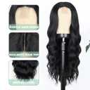 WERD Long Black Wavy Wigs for Women Black Curly Wig with Middle Part Synthetic 26 Inch Natural Looking Black Wig for Daily Party Use