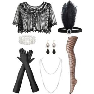 Zinniday 1920s Accessories Set for Women, 7 Pack Vintage Roaring 20s Flapper Outfits with Headpiece for 20's Women Costume