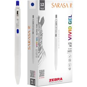 Zebra Pen, SARASA R Gel Pens, Blue Ink, 0.4mm Fine Point, Vivid Ink to Create Deep, Saturated Color and Smooth Gel Lines, Quick-Drying for Smear-Free Writing, Made in Japan, 12-Pack (47720)