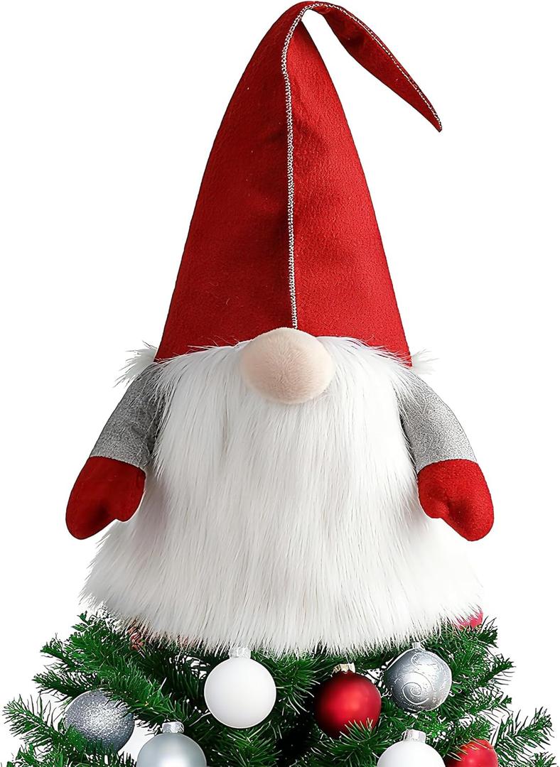 D-FantiX Gnome Christmas Tree Topper, 25 Inch Large Red Hat Swedish Tomte Gnome Christmas Ornaments Santa Gnomes Plush Scandinavian Christmas Decorations Holiday Home Dcor