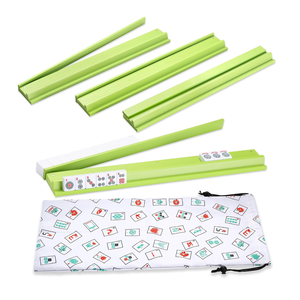 Mahjong Racks with Pushers, Light Green Wooden American Mahjong Tile Pushers and Racks Set of 4, with White Printed Mahjong Racks Drawstring Bag, Mahjong Accessories (19.68 Inches)