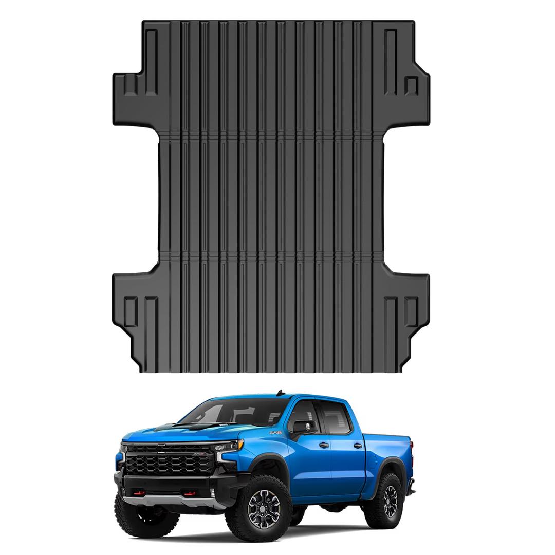 Mixsuper Truck Bed Mat for Chevy Silverado 1500/GMC Sierra 1500 2019-2026, Fit for 6.6 Ft Bed, All Weather Bed Liner TPE Durable Odorless Black
