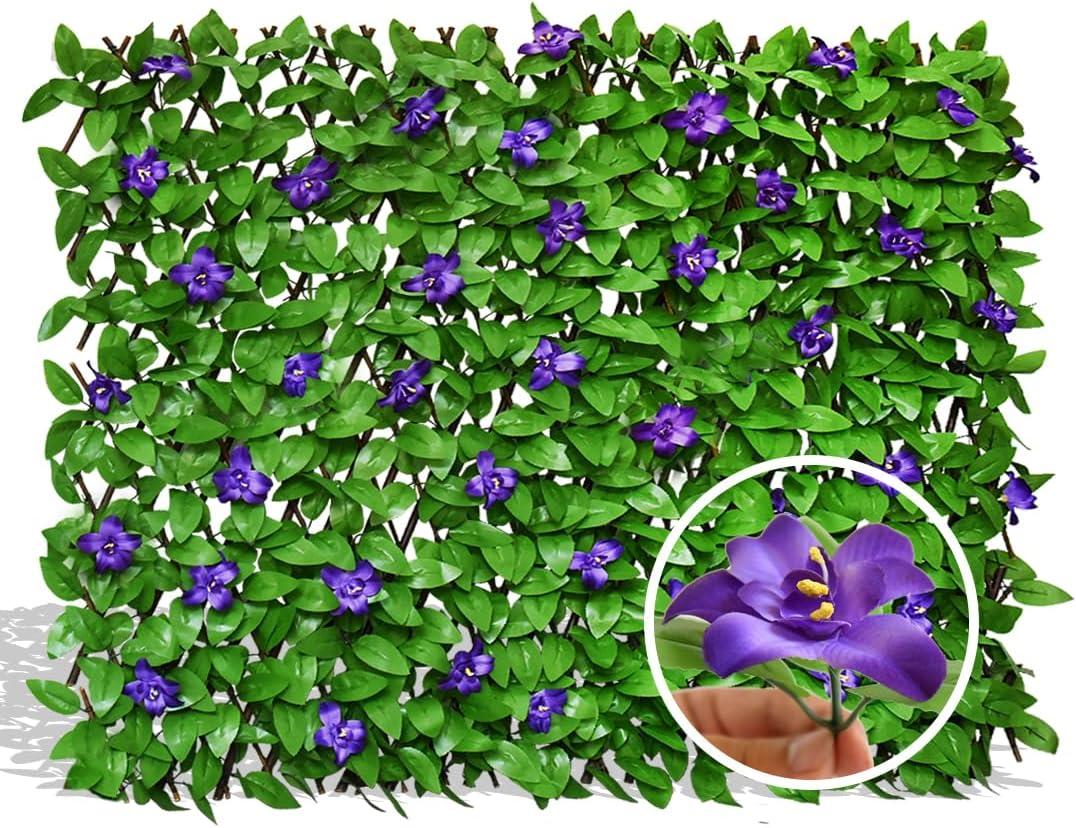 Expandable Faux Ivy Fence Privacy Screen with Artificial Flower,Greenery Expandable Stretchable Covers Panel for Balcony Patio Apartment Garden Outdoor Decor 36X92INCH