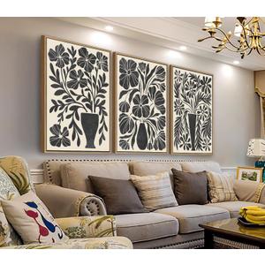 arteWOODS Botanical Framed Wall Art - Neutral Abstract Pictures Vintage Boho Floral Wall Decor Black Beige Minimalist Prints Aesthetic Vase Flowers Painting Artwork 20" x 28" Set of 3 Natural Framed