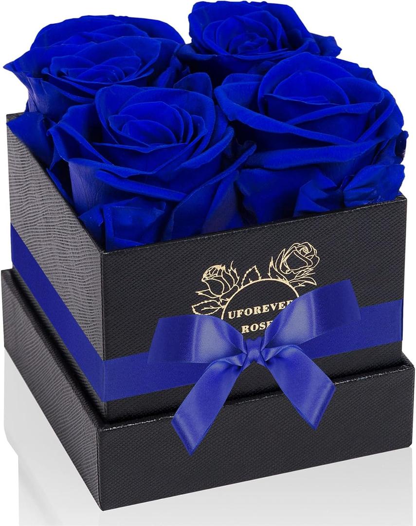 4-Piece Preserved Roses in a Box, Preserved Flowers, Roses Gift for Her, Royal Blue