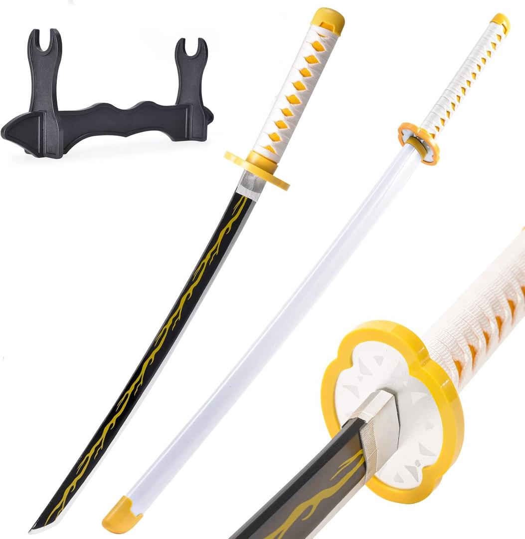 Anime Zenitsu Sword - 41 inch,Demon Slayer Sword, Fake Zenitsu Katana Sword with Stand, Demon Slayer Katana
