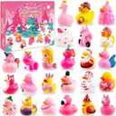 Pink Advent Calendar Christmas Ducks 2025 Kids, 24pcs Rubber Duck Vacation Advent Calendar 24 Days Christmas Countdown Toys Fun Duckies Bath Toys for Baby Shower Xmas Gifts Party Favors Girls Toddlers