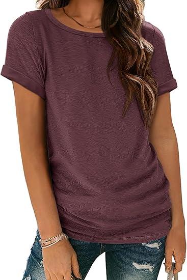 Womens T Shirts for Women Boat Neck Short Sleeve Scoop Neck Basic Tees Fashion Tops Loose Fit Comfy Soft Casual Summer Outfits Clothes 2026, S