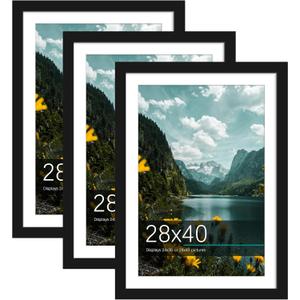 Picrit 28x40 Picture Frame 3 Pack, Black Poster Frame, Display Poster 24 x 36 with Mat or 28 x 40 without Mat for Horizontal or Vertical Wall Mounting